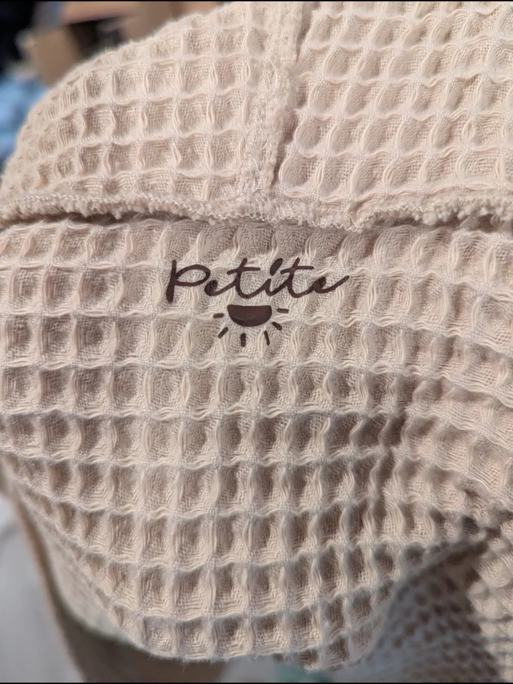 Petite Sophisticate Waffle-Knit Hooded Robe in Beige